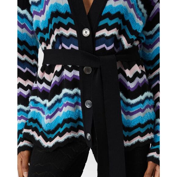 Missoni Zigzag Belted Textured Cardigan in Multicolor On Blue Base IT 48 US 12 - Picture 3 of 5